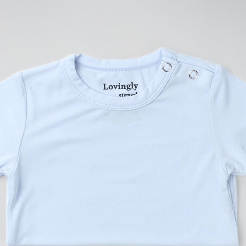 Lovingly Signed Blue Bamboo Short Sleeve Babygrow (Size 0-3 months) - Image 2